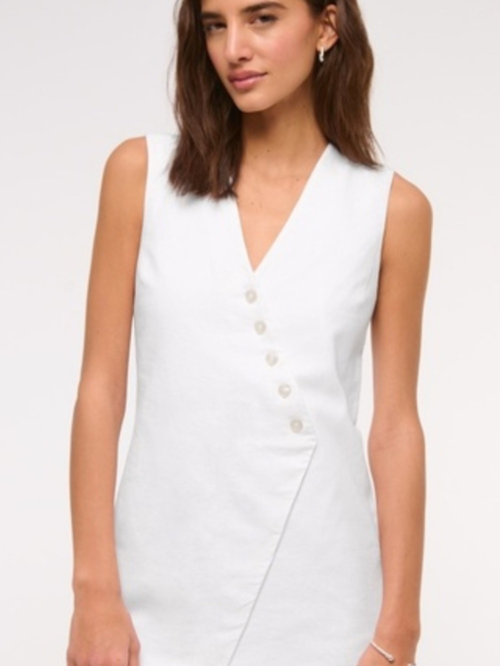 Abercrombie & Fitch White Sleeveless Linen Wrap Dress with Buttons